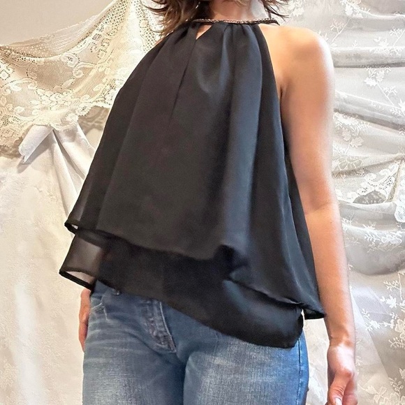 Vintage 2000s layered Chiffon like babydoll halter top - Picture 3 of 8
